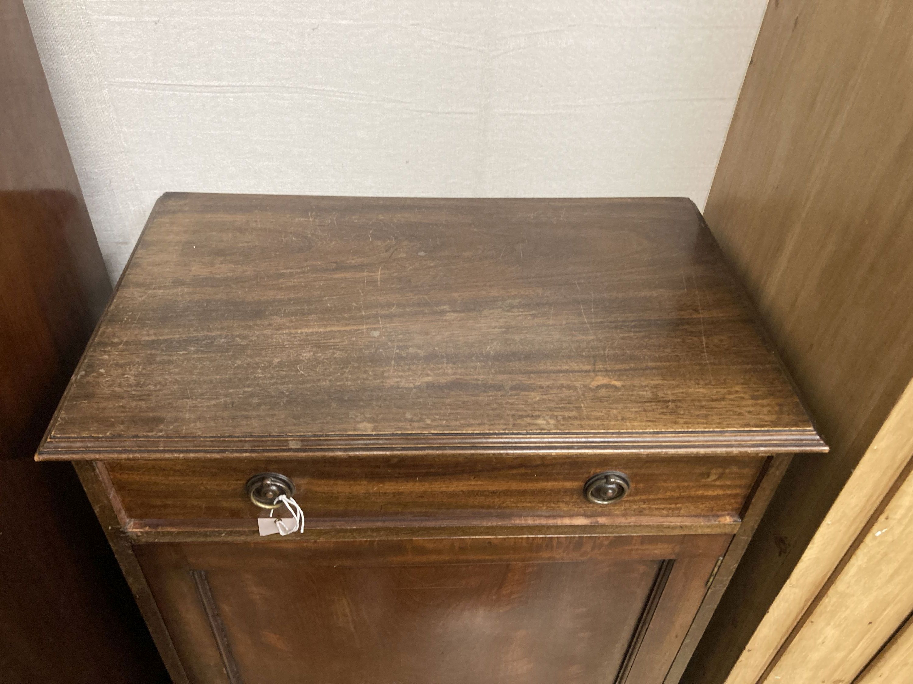 A George III style mahogany side cabinet, width 66cm, depth 40cm, height 110cm